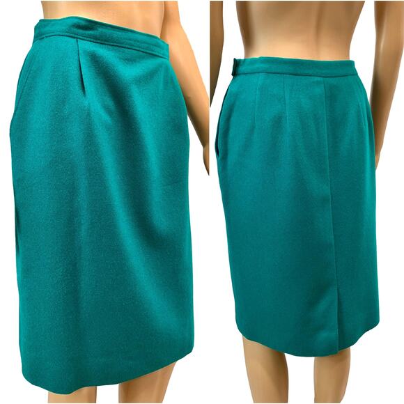 70s Pendleton Teal Blue Wool Pencil Skirt | 8P W 27" - Picture 2 of 9